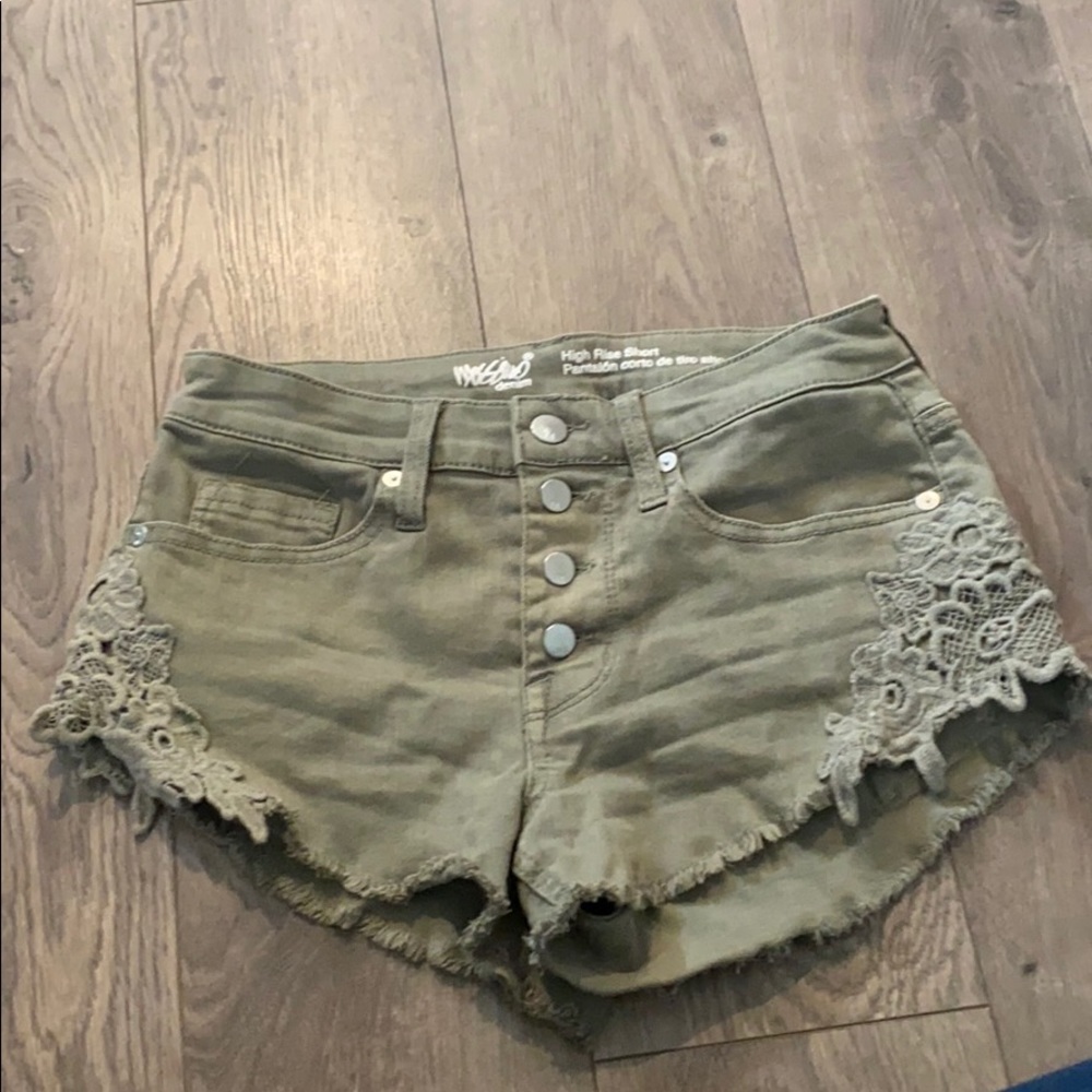 Army green colored high rise shorts